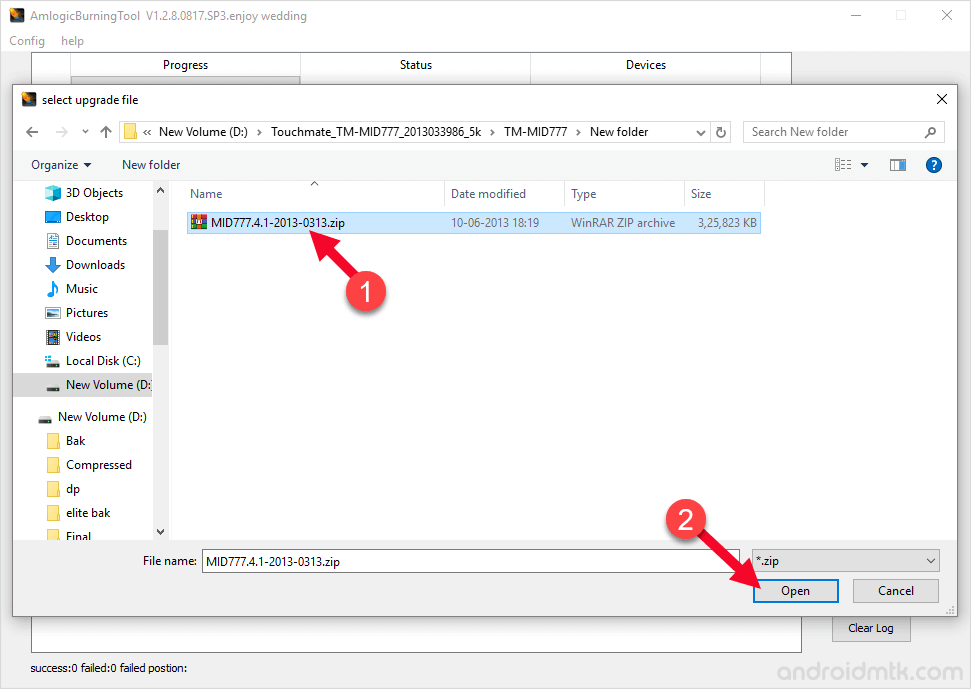 Amlogic USB Burning Tool zip select