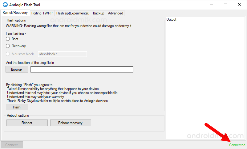 Amlogic Flash Tool Connected