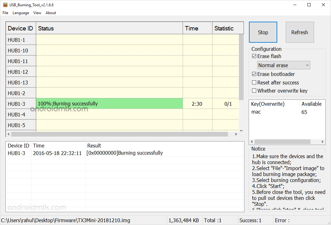 Amlogic USB Burning Tool Burning Complete