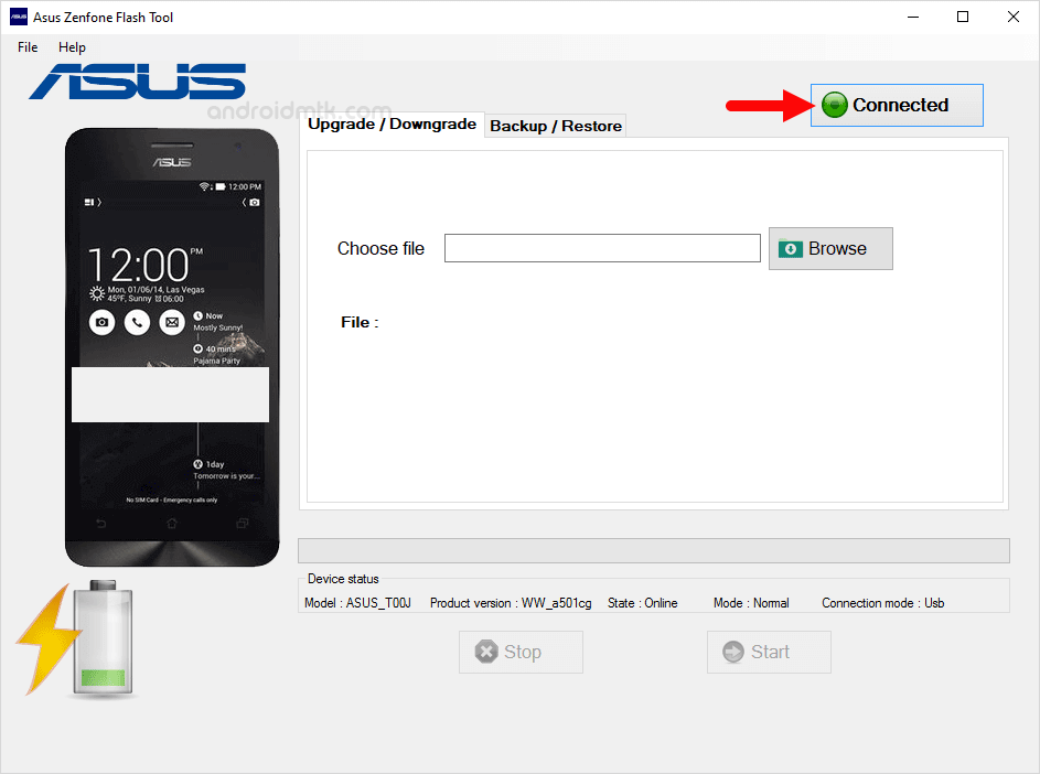 asus zenphone flash tool connected