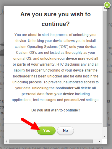 HTC Bootloader confirmation