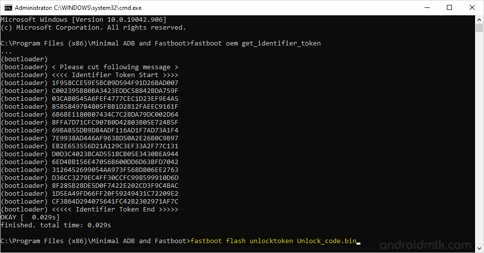 HTC unlock token command