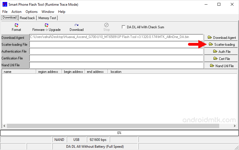 Huawei Ascend G700-U10 SP Flash Tool Scatter Loading