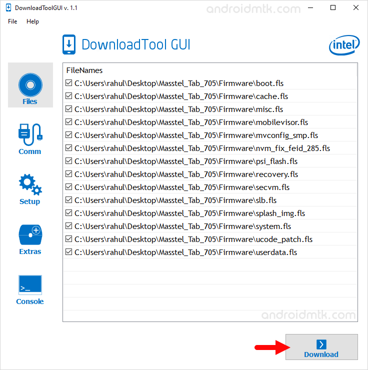 Intel Download Tool GUI Start