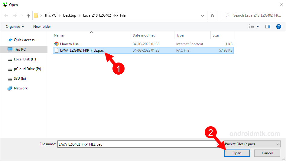 Lava Z1S LZG402 FRP File Select