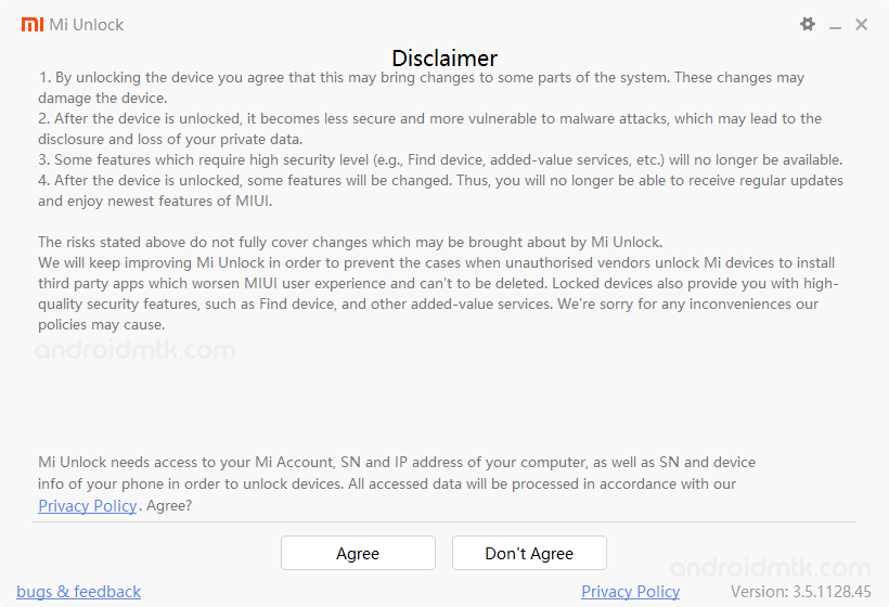 mi unlock tool disclaimer