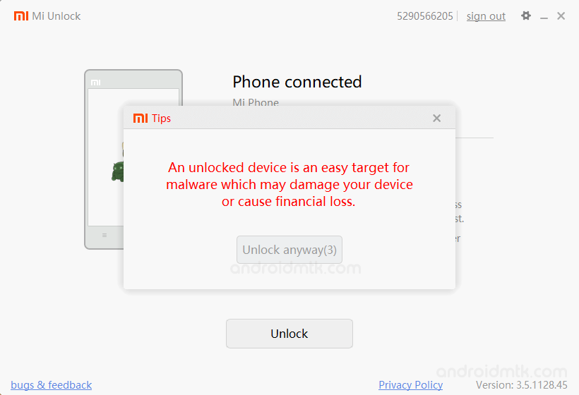 mi unlock tool unlock warning