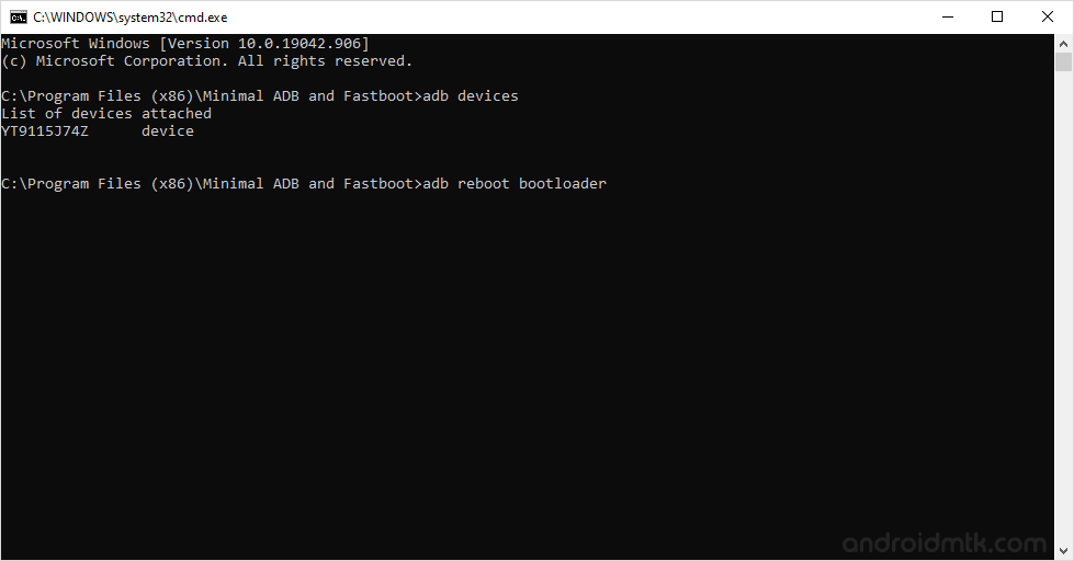 minimal adb reboot bootloader