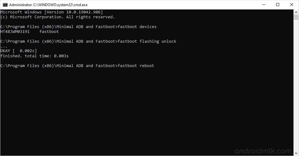 minimal command fastboot reboot