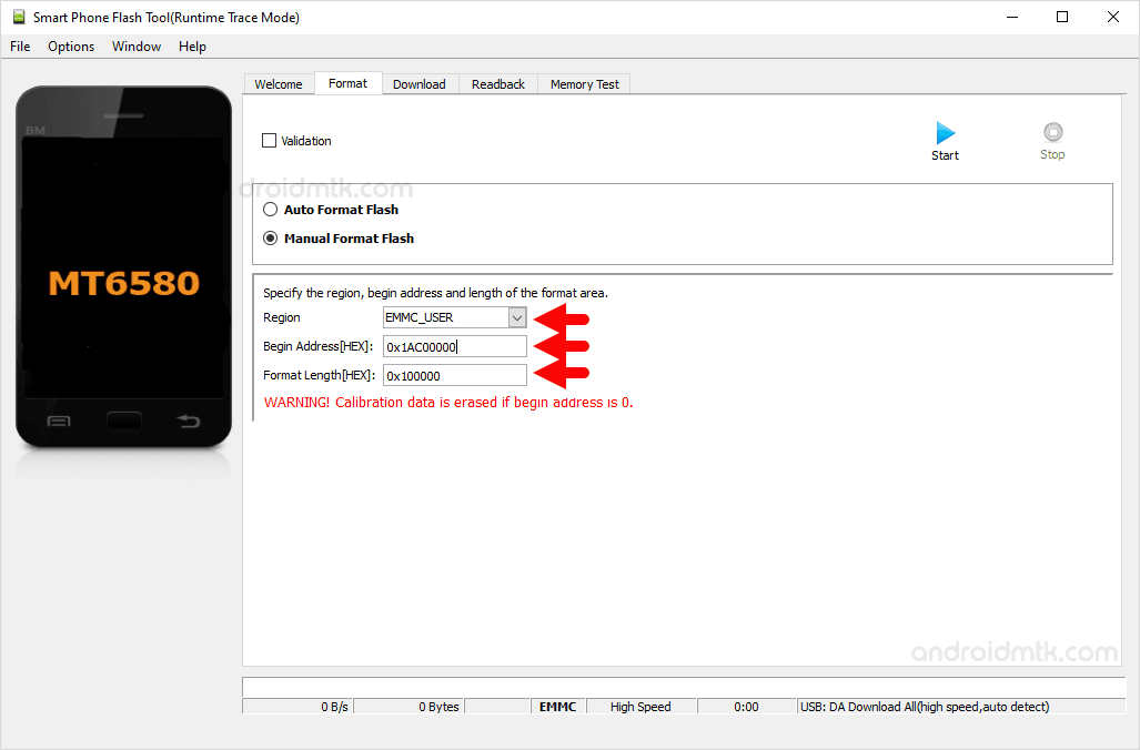 mt6580 0x4fa0000 0x100000 manual format parameter