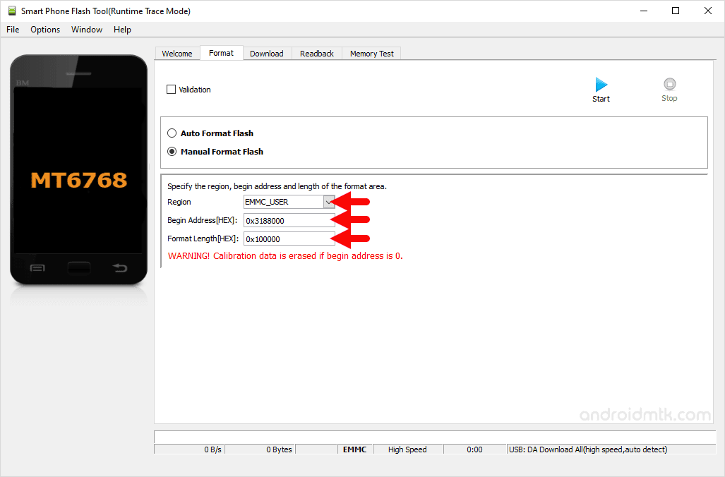 MT6768 0x3188000 0x100000 Manual Format Parameter