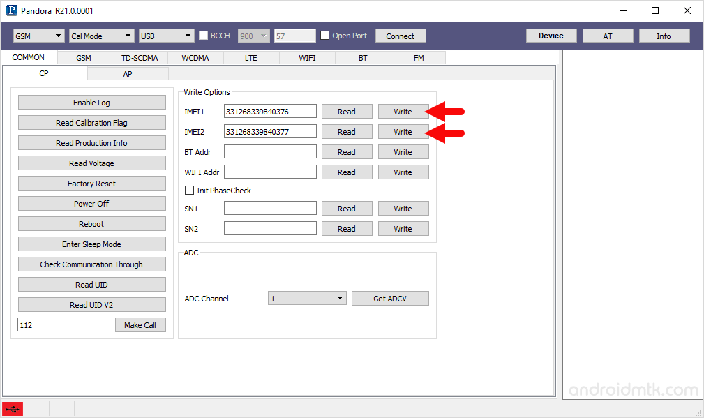 pandora tool imei write