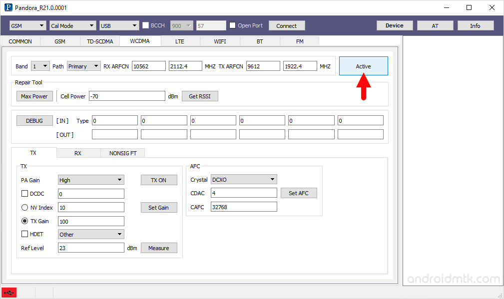 pandora tool wcdma activate