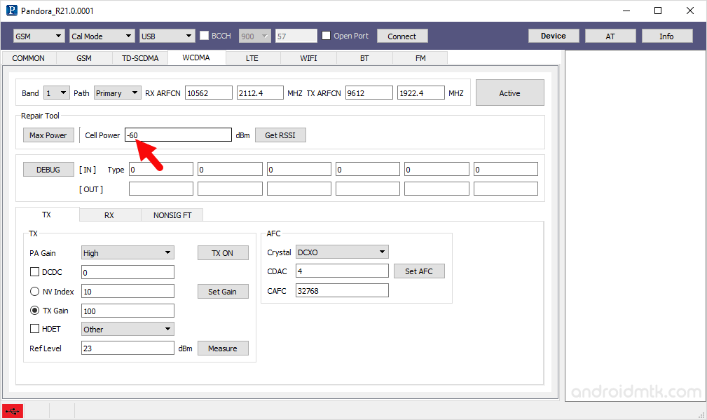 pandora tool wcdma cell power