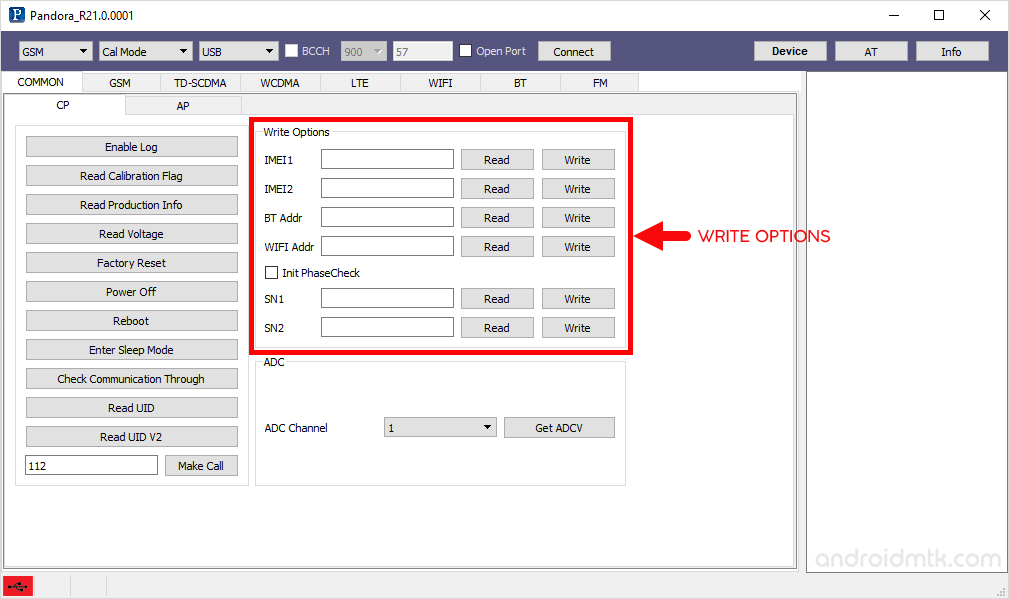 pandora tool write options