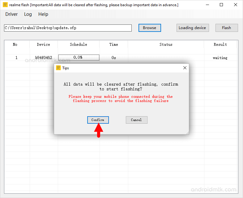 Realme Flash Tool Start Confirm