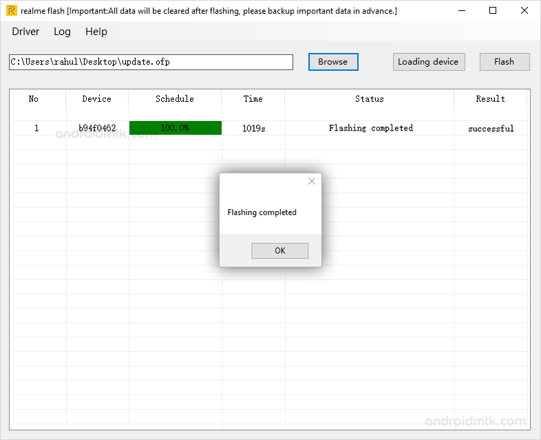 Realme Flash Tool Success