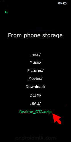 Realme Recovery install from phone select ozip