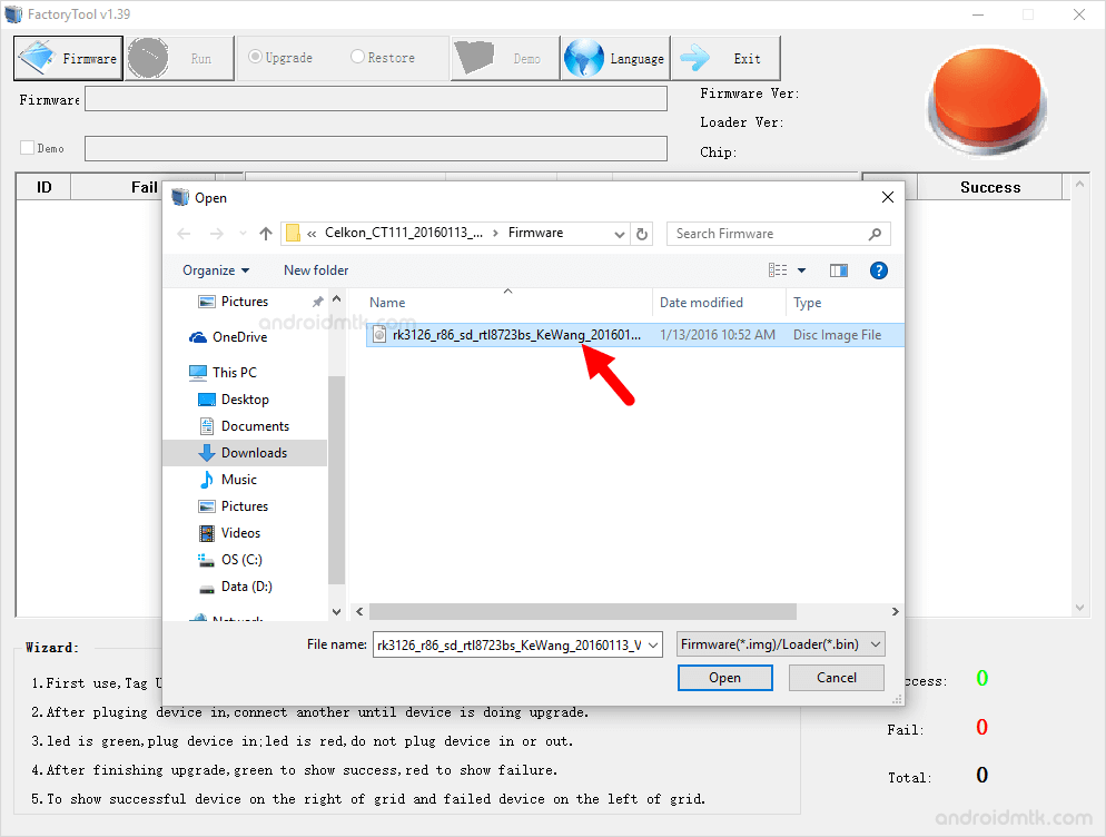 RockChip FactoryTool Select Firmware