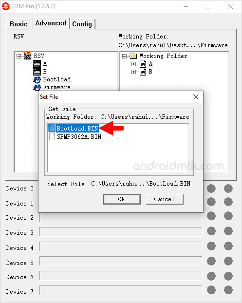 Select Bootload Bin File