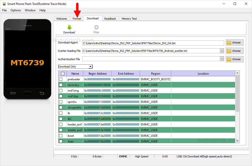 Tecno IN2 SP Flash Tool Format Menu