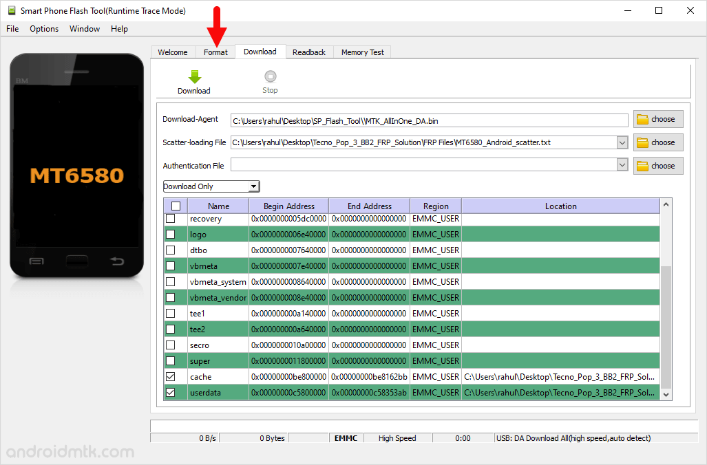 Tecno Pop 3 BB2 SP Flash Tool Format Menu