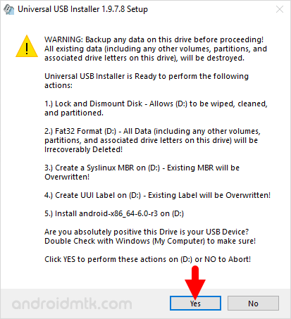 Universal USB Installer Warning