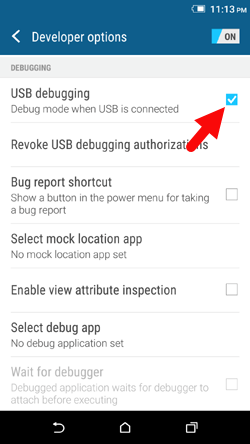 Enable USB Debugging on HTC