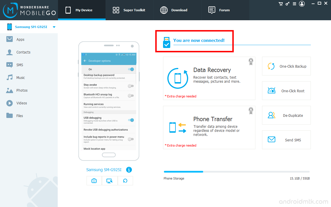 Wondershare MobileGo for Android Device Connected