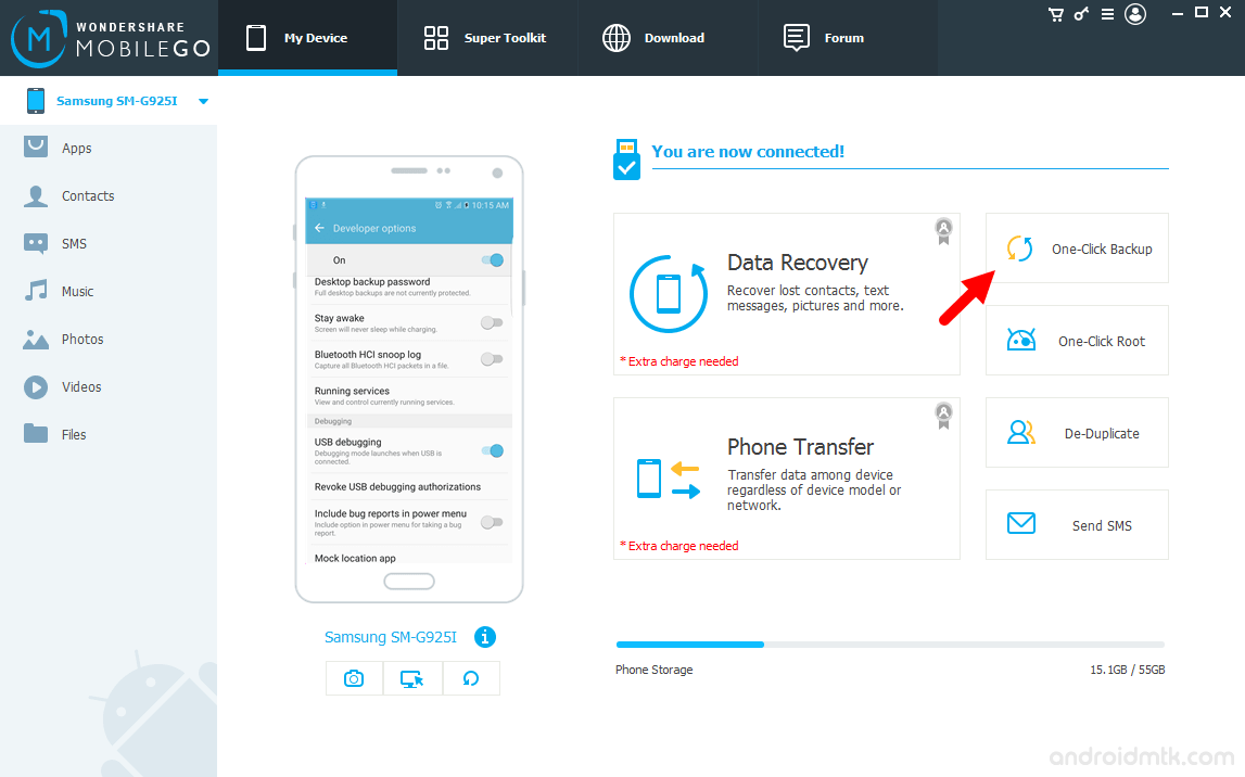 Wondershare MobileGo for Android One Click Backup