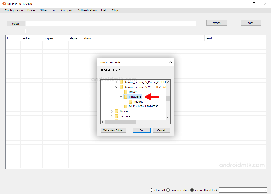 xiaomi mi fash tool select folder